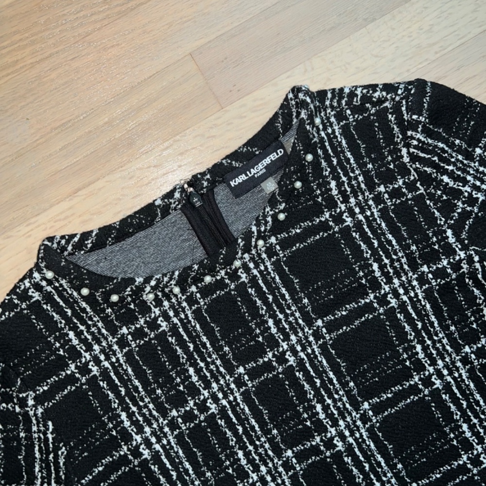 Karl Lagerfeld Paris Black White Pearl Blouse Women XS